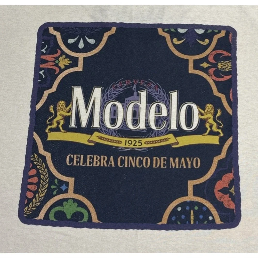 Modelo Cerveza T Shirt Men's Size XL Beige Short Sleeve Beer